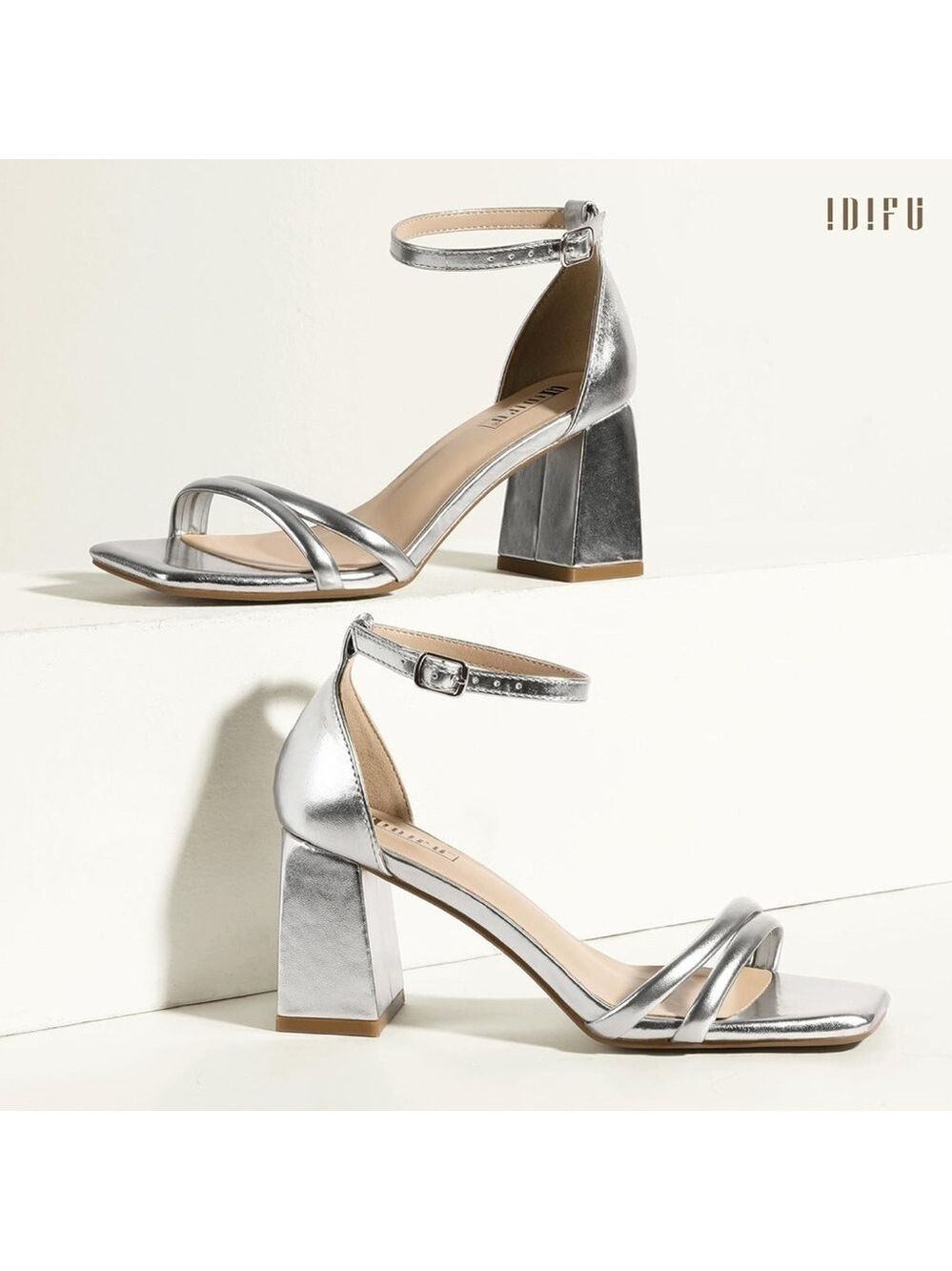 Silver Block Heel Sandals - Picture 3 of 16